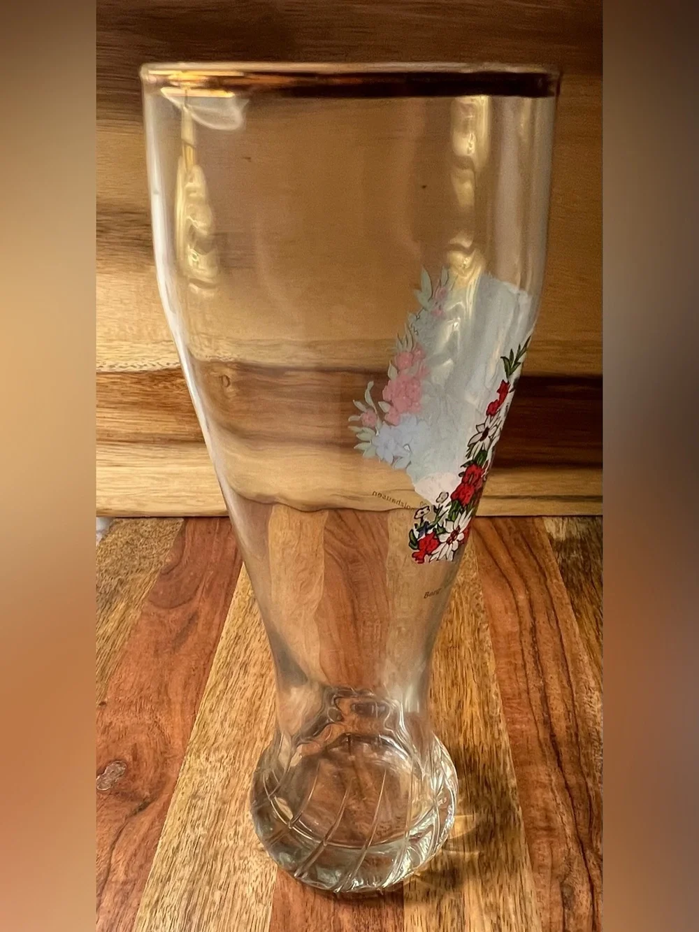 Vintage 1990 German Souvenir Wheat Beer Glass Gold Rim